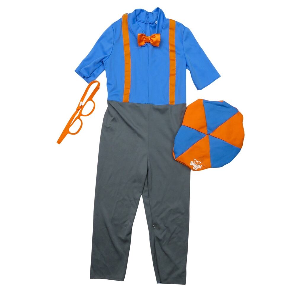 Blippi Costume Toddler with Jumpsuit Bowtie Suspenders Hat and Glasses 23-3T - Picture 3 of 8